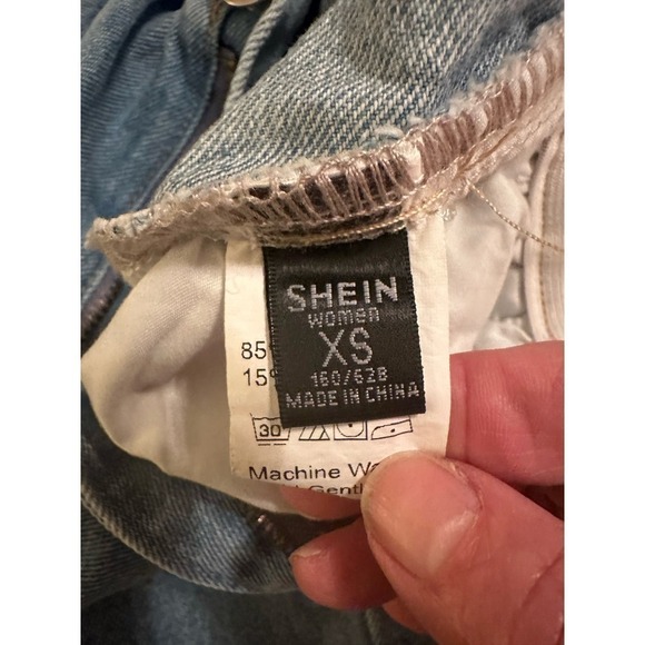 Shein Women's High Rise Cotton Elastic Waist Distressed Denim Jeans Size XS Blue - Picture 8 of 9